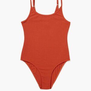 Women's Modal Baby Rib Strappy Orange Bodysuit - Richer Poorer - Size Medium